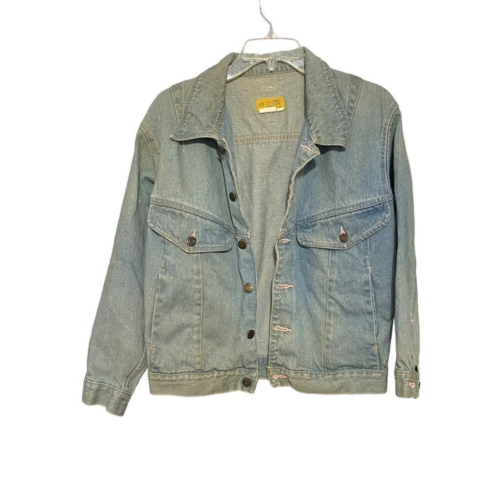 Vintage Uniform Blues Classic 70's Light Wash Denim Jacket Pink Stitching Womens